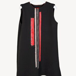 Marie Saint Pierre Black Neoprene Red-Trim Mini Shift Dress
